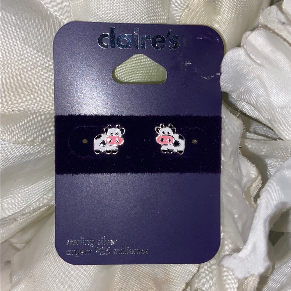 Claire's Black and White Sterling Silver Cow Stud Earrings